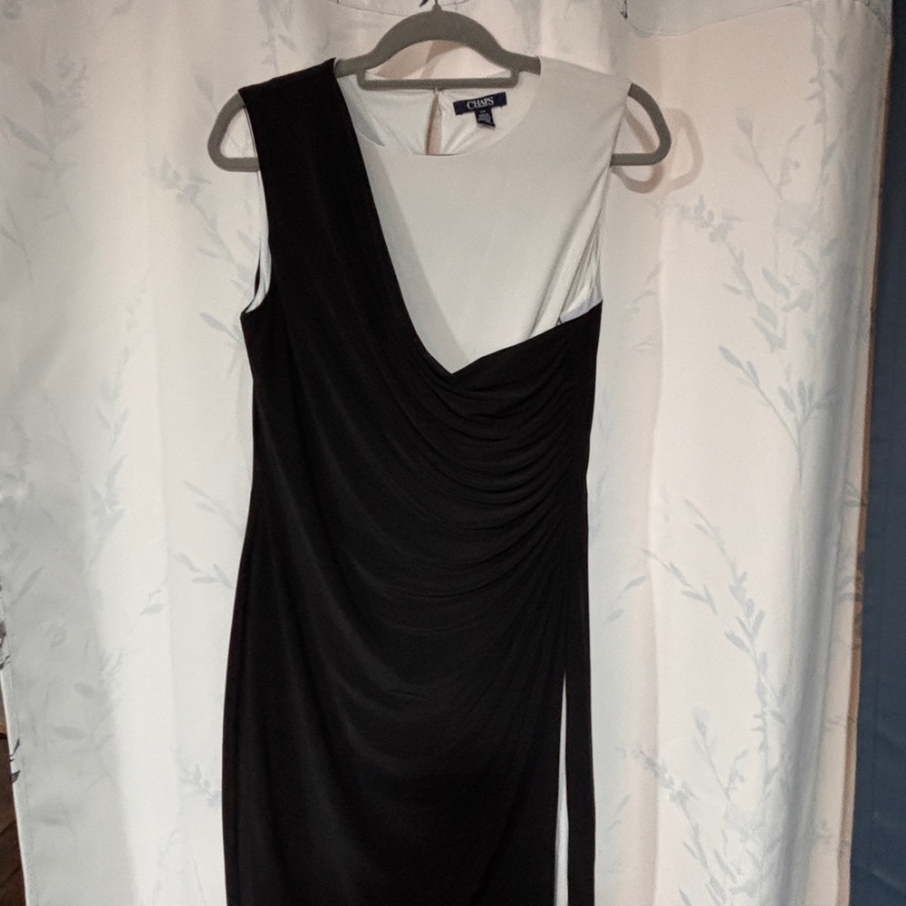 Chaps Black and White Asymmetrical Dress
